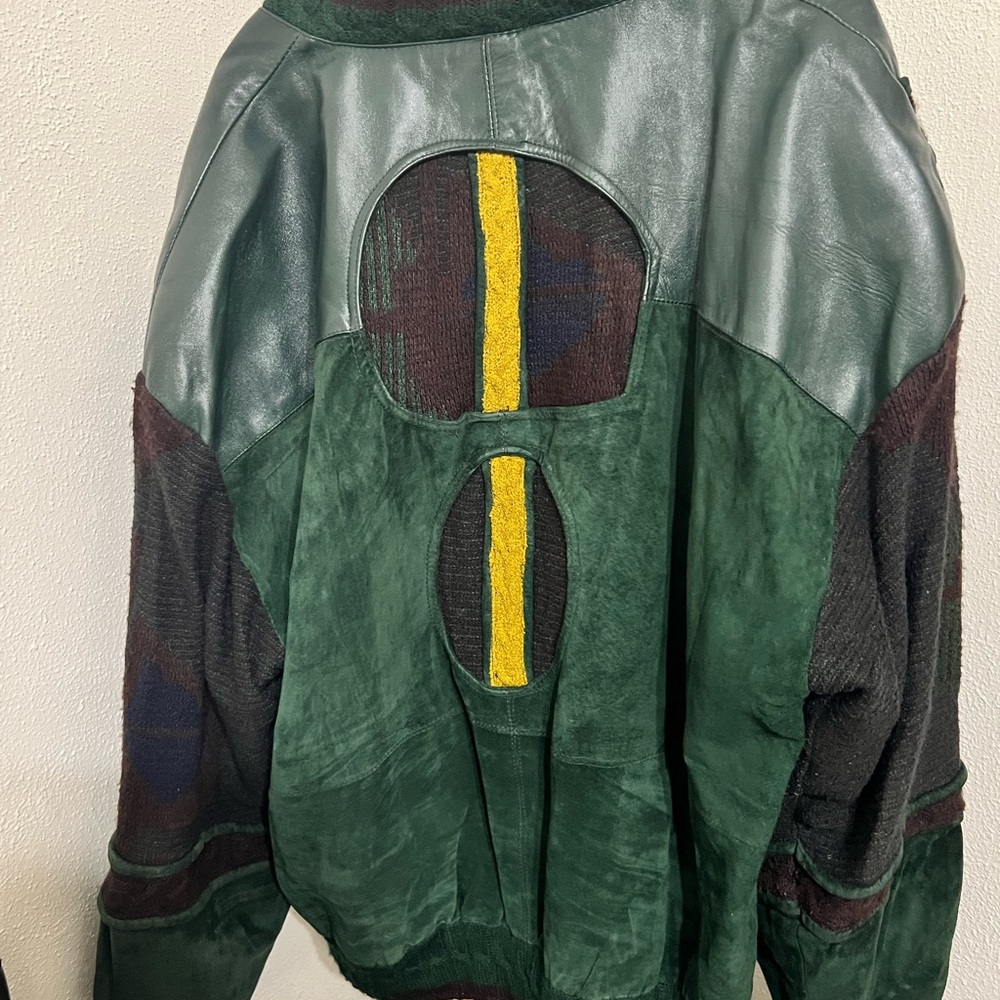 Green Leather Patchwork Jacket - image 2